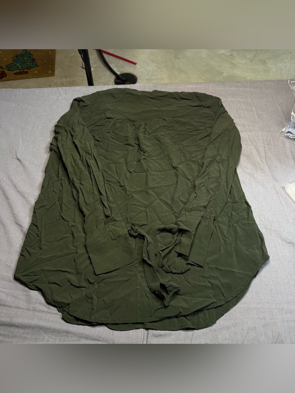 LOFT Olive Button-Up Henley Blouse - Picture 3 of 4